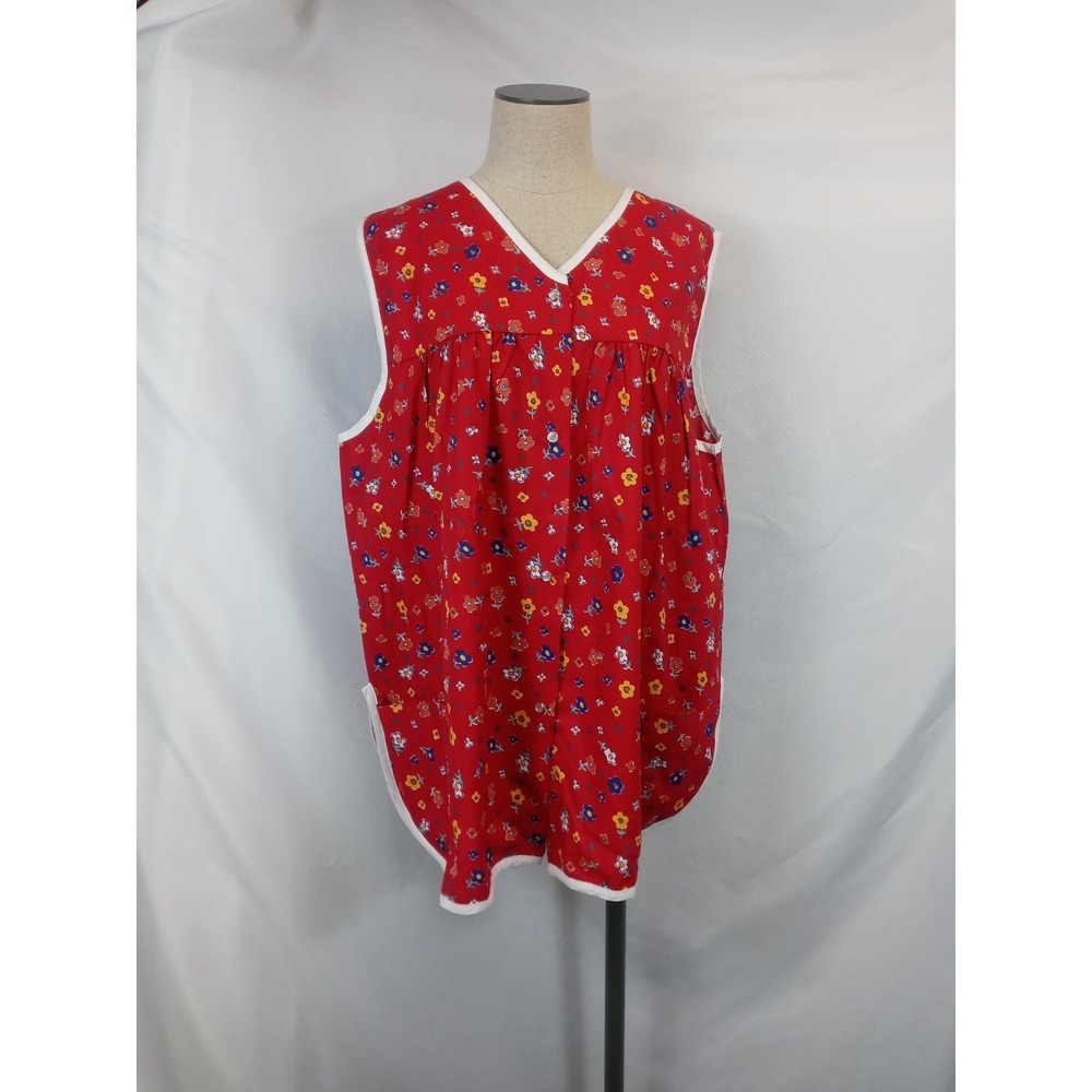 Only Necessities‎ Womens Large Red Ditsy Floral V-Neck Tunic Top Smock Blouse